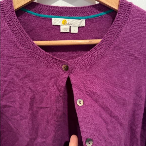 Boden Purple Cashmere Crewneck Button Cardigan - Picture 3 of 3